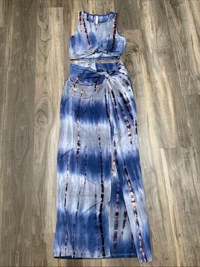 A+ Ellen Blue Tie-Dye Crop Top & Wrap Skirt Set with shorts